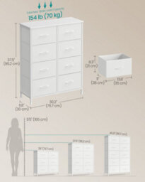 LEDREM Drawer Storage Unit, Chest Of Drawers For Bedroom, Closet, 8 Fabric Drawers, White - thumbnail 5