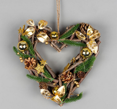 Shatchi 30Cm B/o Led Twig Hanging Heart Gold - image 1