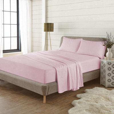 Homespace Direct Ltd Plain Dye Flannelette Brushed Cotton Sheet Set Pink - image 1