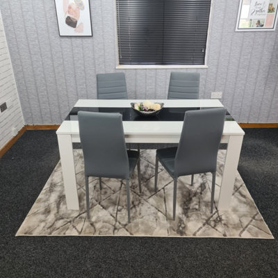 Kosy Koala Modern White And Black Wood Dining Table With 4 Grey Chairs - image 1