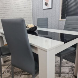 Kosy Koala Modern White And Black Wood Dining Table With 4 Grey Chairs - thumbnail 9