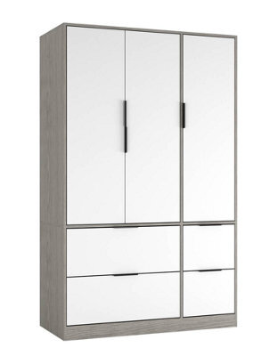 Urbn-Living Urbnliving 3 Door Wardrobe With 4 Drawers Wooden Bedroom Storage Cupboard With Hanging Rail  - Cedar Grey Unit & White - image 1