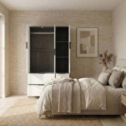Urbn-Living Urbnliving 3 Door Wardrobe With 4 Drawers Wooden Bedroom Storage Cupboard With Hanging Rail  - Cedar Grey Unit & White - thumbnail 6
