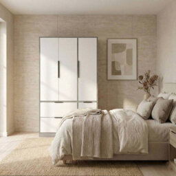 Urbn-Living Urbnliving 3 Door Wardrobe With 4 Drawers Wooden Bedroom Storage Cupboard With Hanging Rail  - Cedar Grey Unit & White - thumbnail 4
