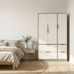 Urbn-Living Urbnliving 3 Door Wardrobe With 4 Drawers Wooden Bedroom Storage Cupboard With Hanging Rail  - Cedar Grey Unit & White - thumbnail 5