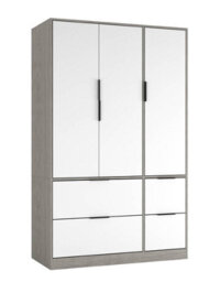 Urbn-Living Urbnliving 3 Door Wardrobe With 4 Drawers Wooden Bedroom Storage Cupboard With Hanging Rail  - Cedar Grey Unit & White - thumbnail 1
