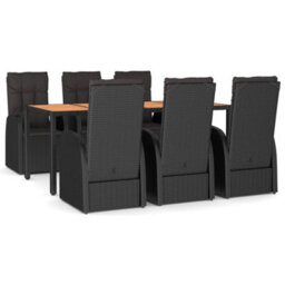 Berkfield 7 Piece Garden Dining Set Black Poly Rattan&solid Wood Acacia - thumbnail 2