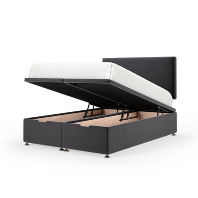 Bedmaster Graphite Plush Velvet Ottoman Divan Base And Plain Headboard Super King - image 1