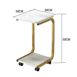 White+Gold Mobile C-Shaped Side Table With Wheels 2-Tier Marble Effect Rolling End Table - thumbnail 2