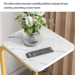 White+Gold Mobile C-Shaped Side Table With Wheels 2-Tier Marble Effect Rolling End Table - thumbnail 3