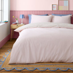 Catherine Lansfield Brighton Stripe Bow Trim Double Duvet Cover Set With Pillowcases Pastel - thumbnail 2