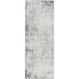 Livabliss Roma-Abstract Blue Grey Off-White Modern Marble Living Dining Bedroom Rug 80 X 220 Cm Easy Care, Non Shedding