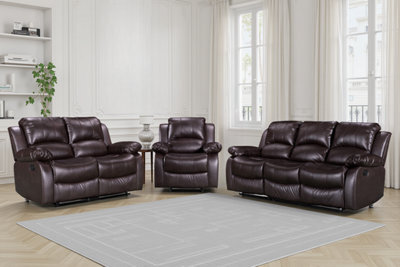 Brown Faux Leather 3 + 2 + 1 Seater Manual Recliner Sofa And Armchair Set For Living Room Valencia - image 1