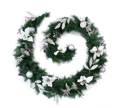 Best Artificial 9Ft White & Silver Decorated Christmas Garland Bannister Staircase Fireplace - image 1