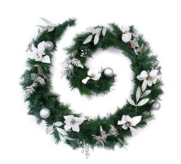 Best Artificial 9Ft White & Silver Decorated Christmas Garland Bannister Staircase Fireplace