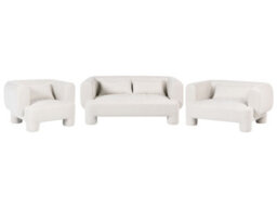 Beliani Curved White Fabric Living Room Set - 3-Piece Sofa, Loveseat, Armchair - thumbnail 2