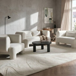 Beliani Curved White Fabric Living Room Set - 3-Piece Sofa, Loveseat, Armchair - thumbnail 1