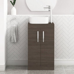 Royal Bathrooms 500mm Floor Standing Vanity Unit 2 Door Grey Elm & Countertop Basin - Elena - thumbnail 1