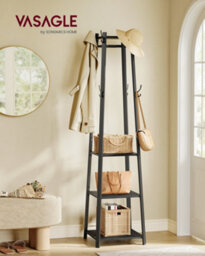 LEDREM Coat Stand, Coat Rack With 8 Double Hooks, 4 Shelves, Clothes Rails, Metal Frame, For Jackets, Bags, In Hallway - thumbnail 2