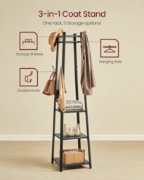 LEDREM Coat Stand, Coat Rack With 8 Double Hooks, 4 Shelves, Clothes Rails, Metal Frame, For Jackets, Bags, In Hallway - thumbnail 3