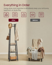 LEDREM Coat Stand, Coat Rack With 8 Double Hooks, 4 Shelves, Clothes Rails, Metal Frame, For Jackets, Bags, In Hallway - thumbnail 4