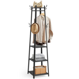 Vasagle Coat Stand, Coat Rack With 8 Double Hooks, 4 Shelves, Clothes Rails, Metal Frame, For Jackets, Bags