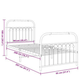 Berkfield Metal Bed Frame Without Mattress With Footboard White 90X200Cm - thumbnail 8