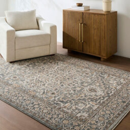 Livabliss Arda-Vintage Blue Grey Brown Traditional Boho Fringe Living Dining Bedroom Rug 200 X 290 Cm Easy Care, Non Shedding