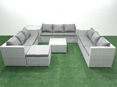 Fimous Rattan Garden Outdoor Furniture Set 10 Seater Rattan Garden Sofa Set Big Stool Side Table Light Grey - image 1