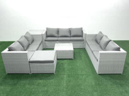 Fimous Rattan Garden Outdoor Furniture Set 10 Seater Rattan Garden Sofa Set Big Stool Side Table Light Grey - thumbnail 2
