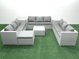 Fimous Rattan Garden Outdoor Furniture Set 10 Seater Rattan Garden Sofa Set Big Stool Side Table Light Grey - thumbnail 1