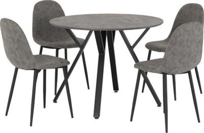 Seconique Athens Round Dining Set - Concrete Effect/black/grey Faux Leather - image 1
