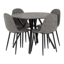 Seconique Athens Round Dining Set - Concrete Effect/black/grey Faux Leather - thumbnail 3