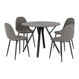 Seconique Athens Round Dining Set - Concrete Effect/black/grey Faux Leather - thumbnail 2