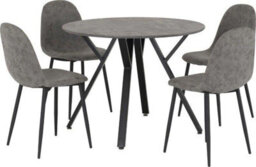 Seconique Athens Round Dining Set - Concrete Effect/black/grey Faux Leather