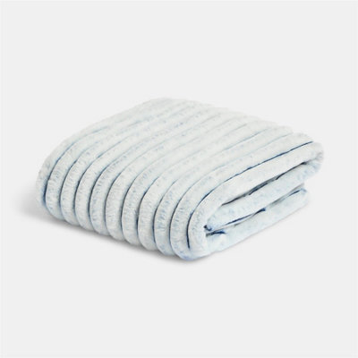 OHS Two Tone Faux Fur Ribbed Fleece Throw Thick Fluffy Blanket - Navy/white - image 1
