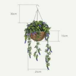 Homcom Set Of 2 Artificial Plants, Lavender Flowers In Basket, Purple - thumbnail 3