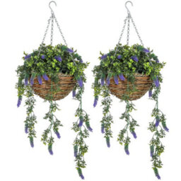 Homcom Set Of 2 Artificial Plants, Lavender Flowers In Basket, Purple - thumbnail 2