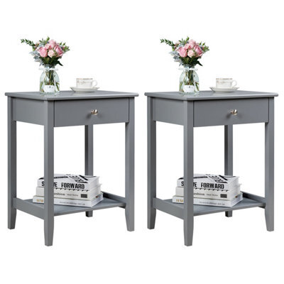 Costway Set Of 2 Nightstand Wooden Bedside Couch Sofa Table W/ Sliding Drawer - image 1