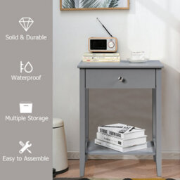Costway Set Of 2 Nightstand Wooden Bedside Couch Sofa Table W/ Sliding Drawer - thumbnail 9