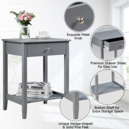 Costway Set Of 2 Nightstand Wooden Bedside Couch Sofa Table W/ Sliding Drawer - thumbnail 8