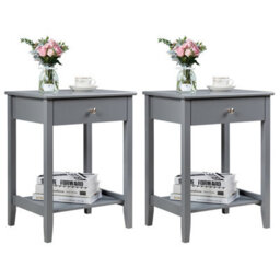 Costway Set Of 2 Nightstand Wooden Bedside Couch Sofa Table W/ Sliding Drawer - thumbnail 1