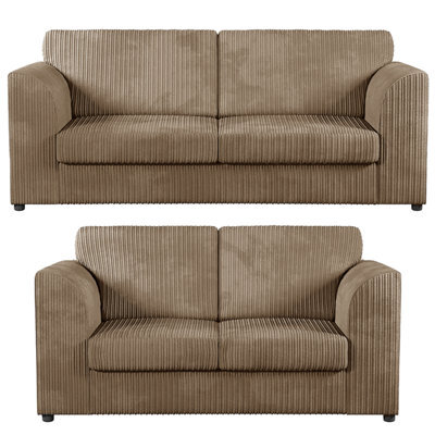 Furnishings For Less UK Luxor Jumbo Cord 3 + 2 Fabric Sofa Suite - Fullback Coffee - image 1