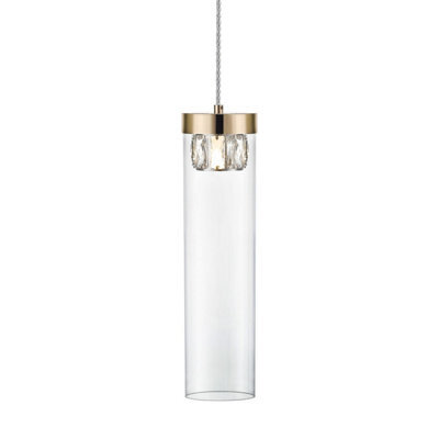 Luminosa Lighting Luminosa Gem Crystal Slim Pendant Ceiling Light, French Gold, Clear, 1X G9