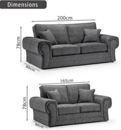 Wilcot Lisbon Grey Fabric 3+2 Sofa Set High Back Cushions 3 Seater & 2 Seater Suite - thumbnail 4