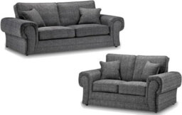 Wilcot Lisbon Grey Fabric 3+2 Sofa Set High Back Cushions 3 Seater & 2 Seater Suite - thumbnail 2