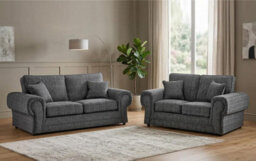 Wilcot Lisbon Grey Fabric 3+2 Sofa Set High Back Cushions 3 Seater & 2 Seater Suite - thumbnail 1