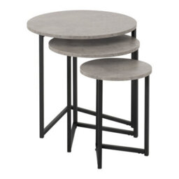 Seconique Athens Round Nest Of 3 Tables In Concrete Effect And Black Metal - thumbnail 2