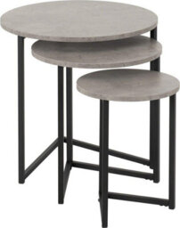 Seconique Athens Round Nest Of 3 Tables In Concrete Effect And Black Metal