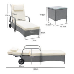 MCC Direct Rattan Sun Loungers Set Of 2 Reclining Sun Beds And Table Garden Furniture Venice Grey - thumbnail 8